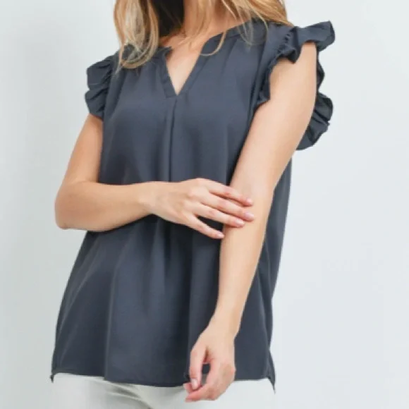 Grey Ruffle Sleeve Blouse - Picture 4 of 5